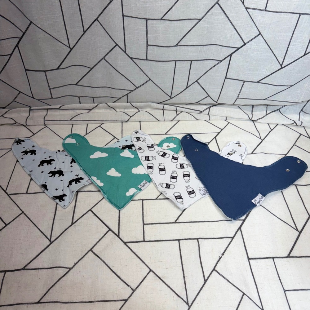 Copper Pearl Ooby Dooby Bandana Bibs Set of 4 Bear Cloud Milk Baby Drool Bibs